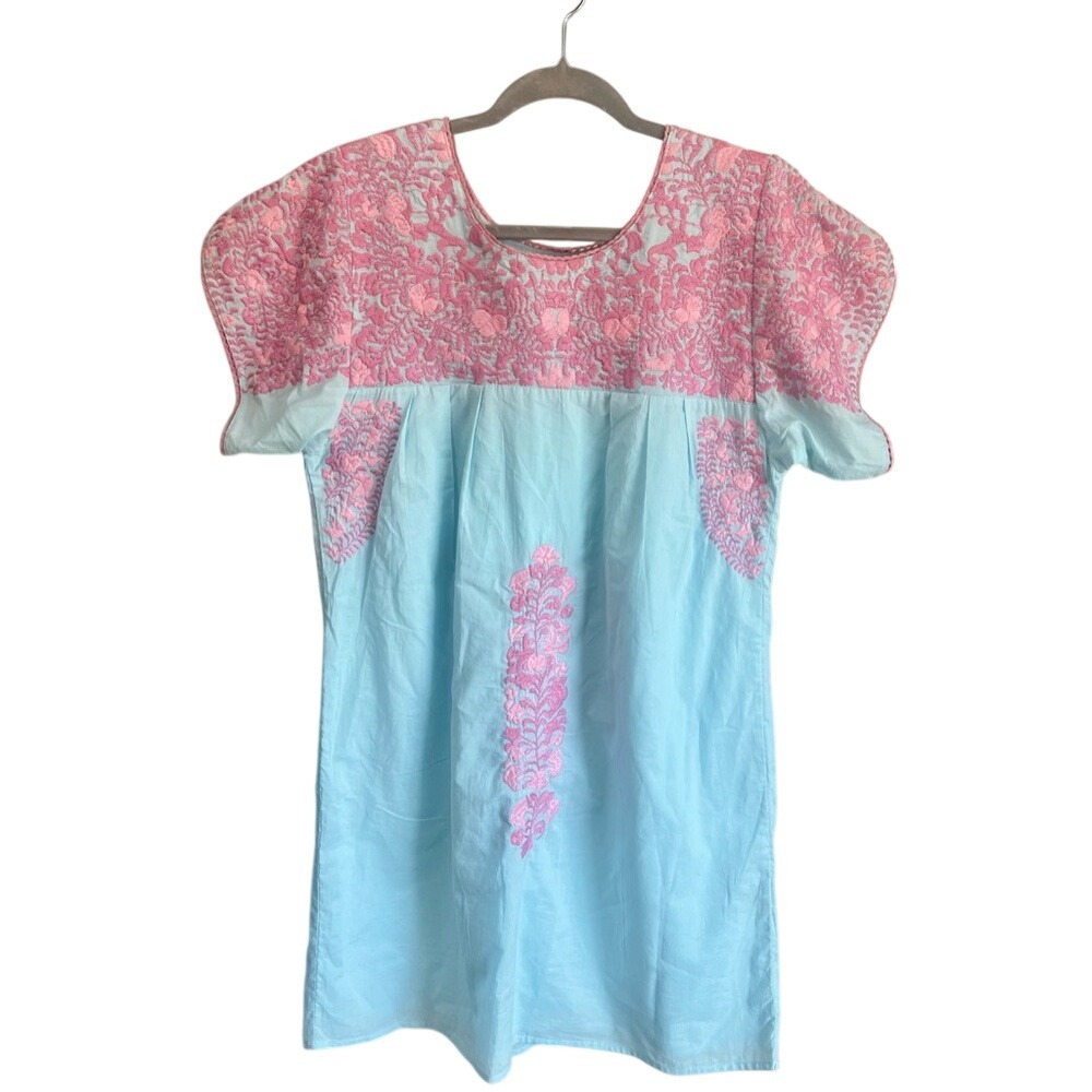 Buddy Love Womens Blue Pink Embroidered Boho Daydress‎ Tunic Dress  Small